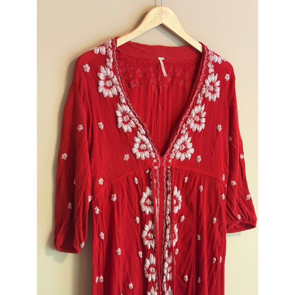 Free People Red Maxi Dress with White Floral Embroidery Accents - Picture 4 of 6